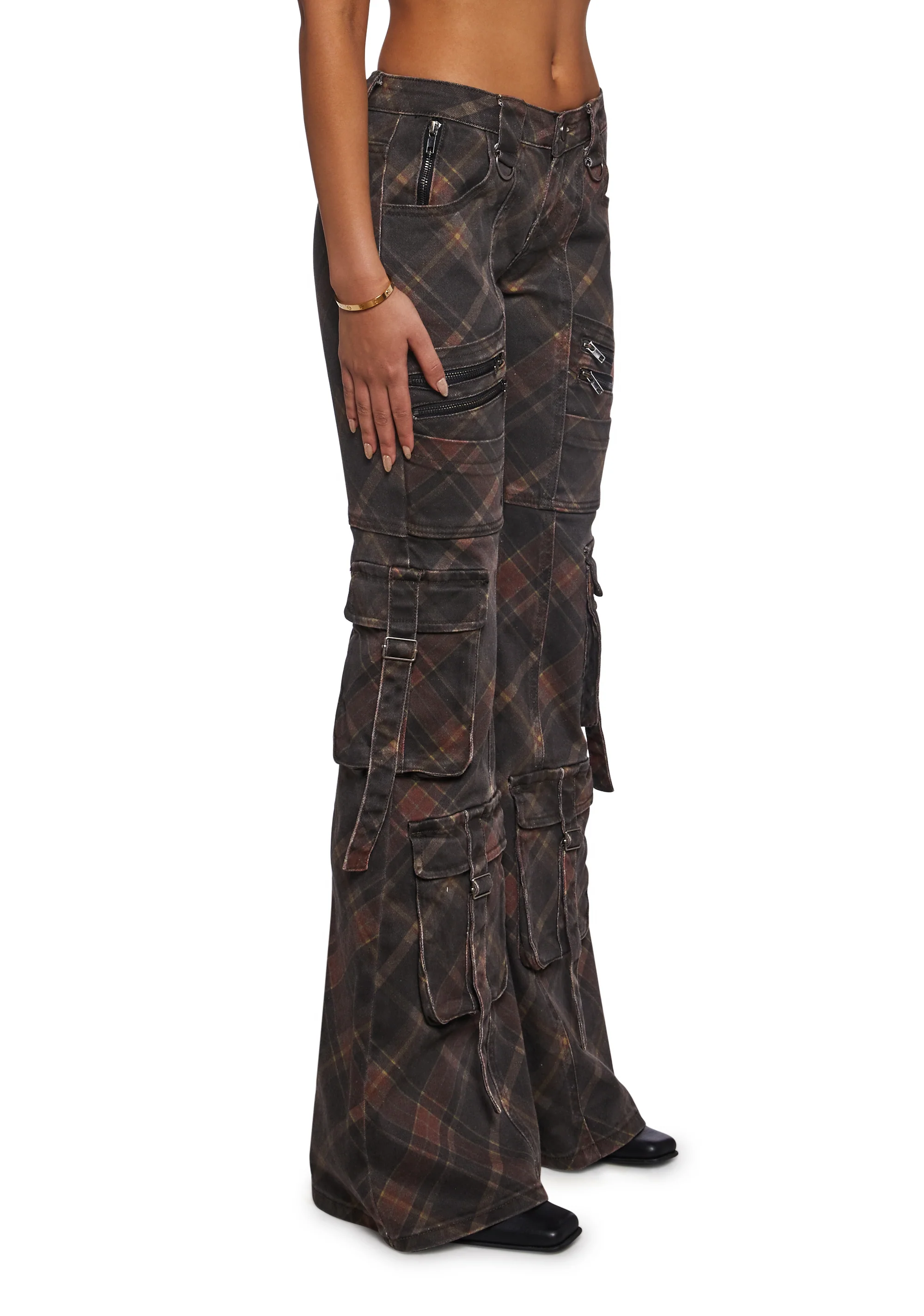 Aurora Cargo Jeans - Dark Plaid - Image 3