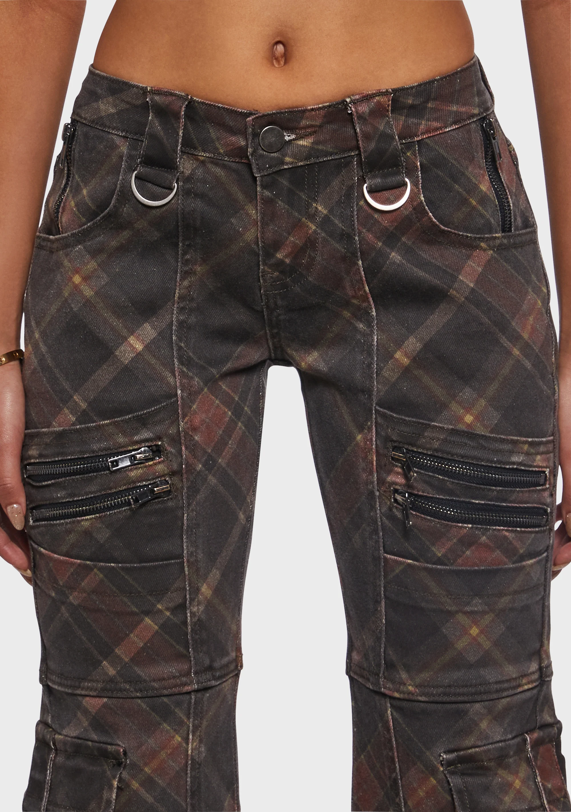 Aurora Cargo Jeans - Dark Plaid - Image 5