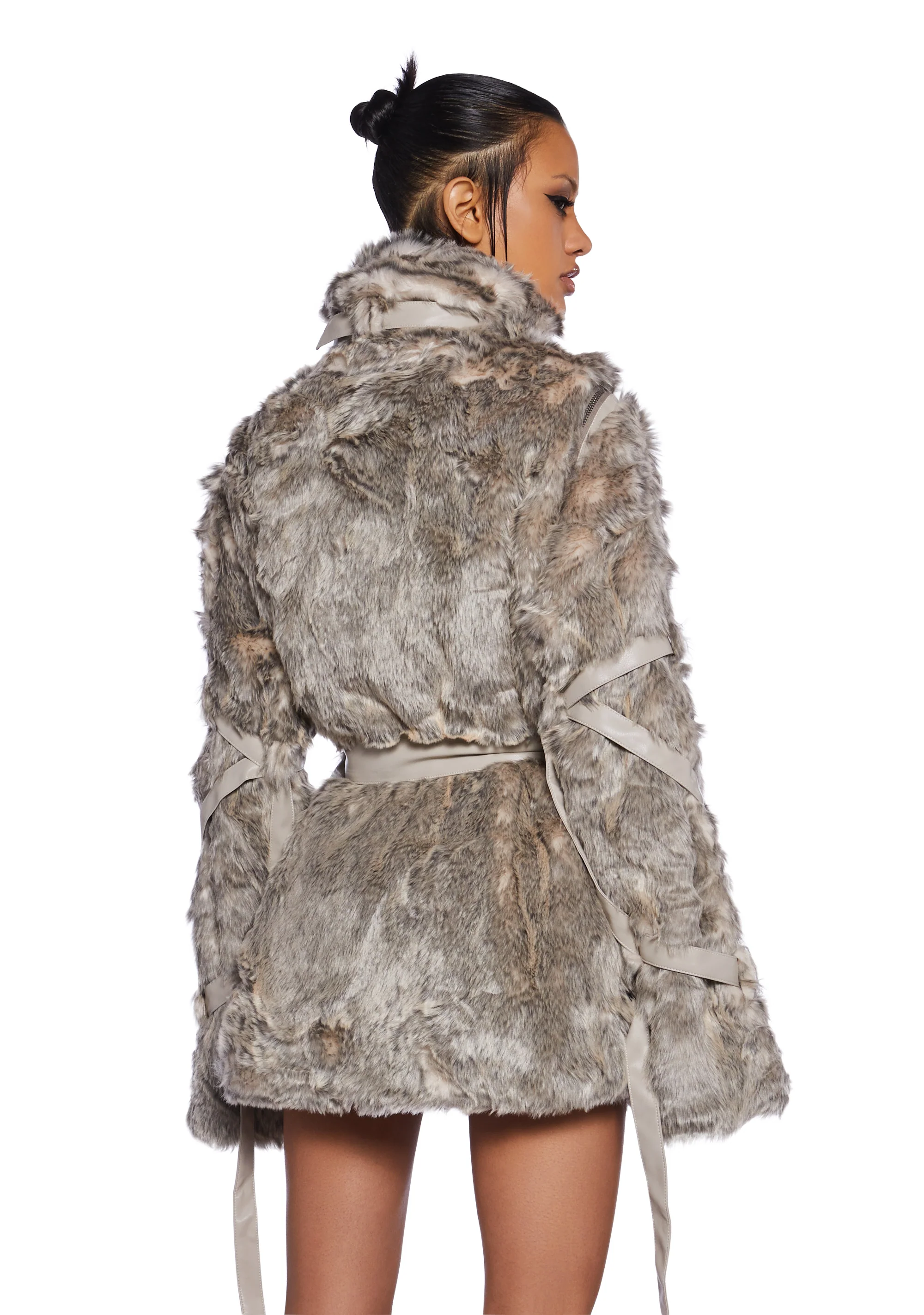Chamber Faux Fur Jacket With Removable Sleeves - Light Brown - Image 4