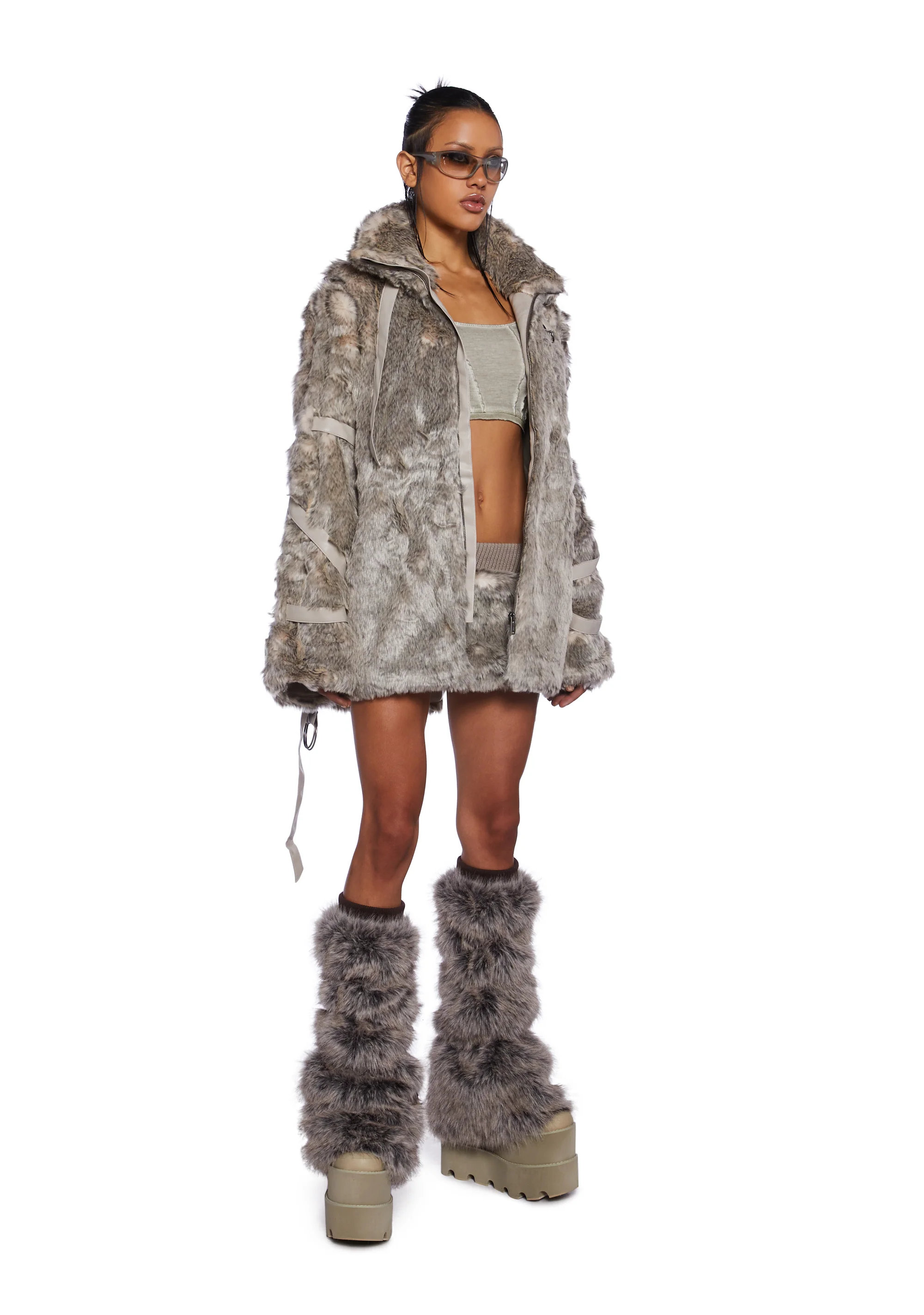 Chamber Faux Fur Jacket With Removable Sleeves - Light Brown - Image 6