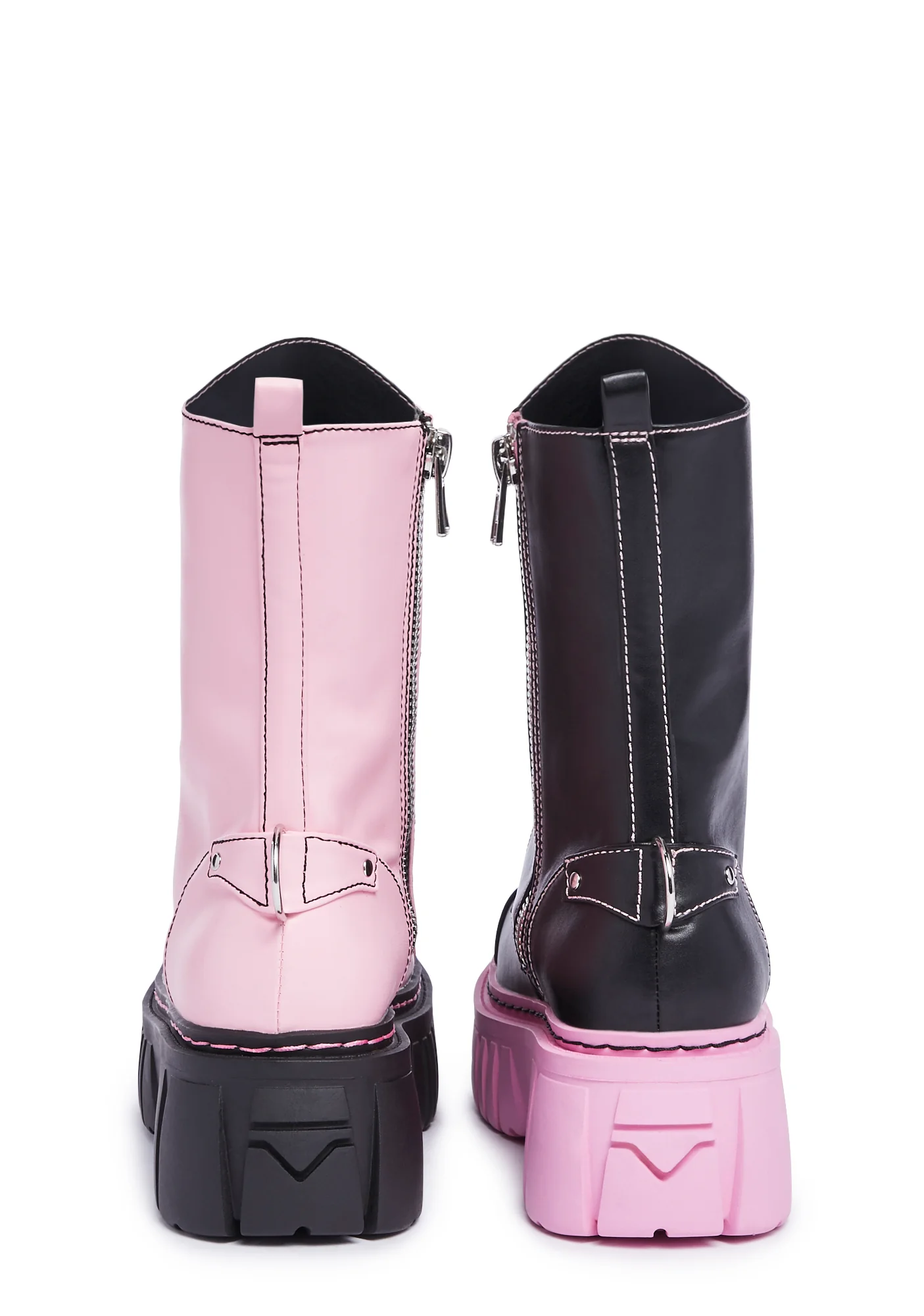 Devil Games Mismatched Combat Boots - Black/Pink - Image 4