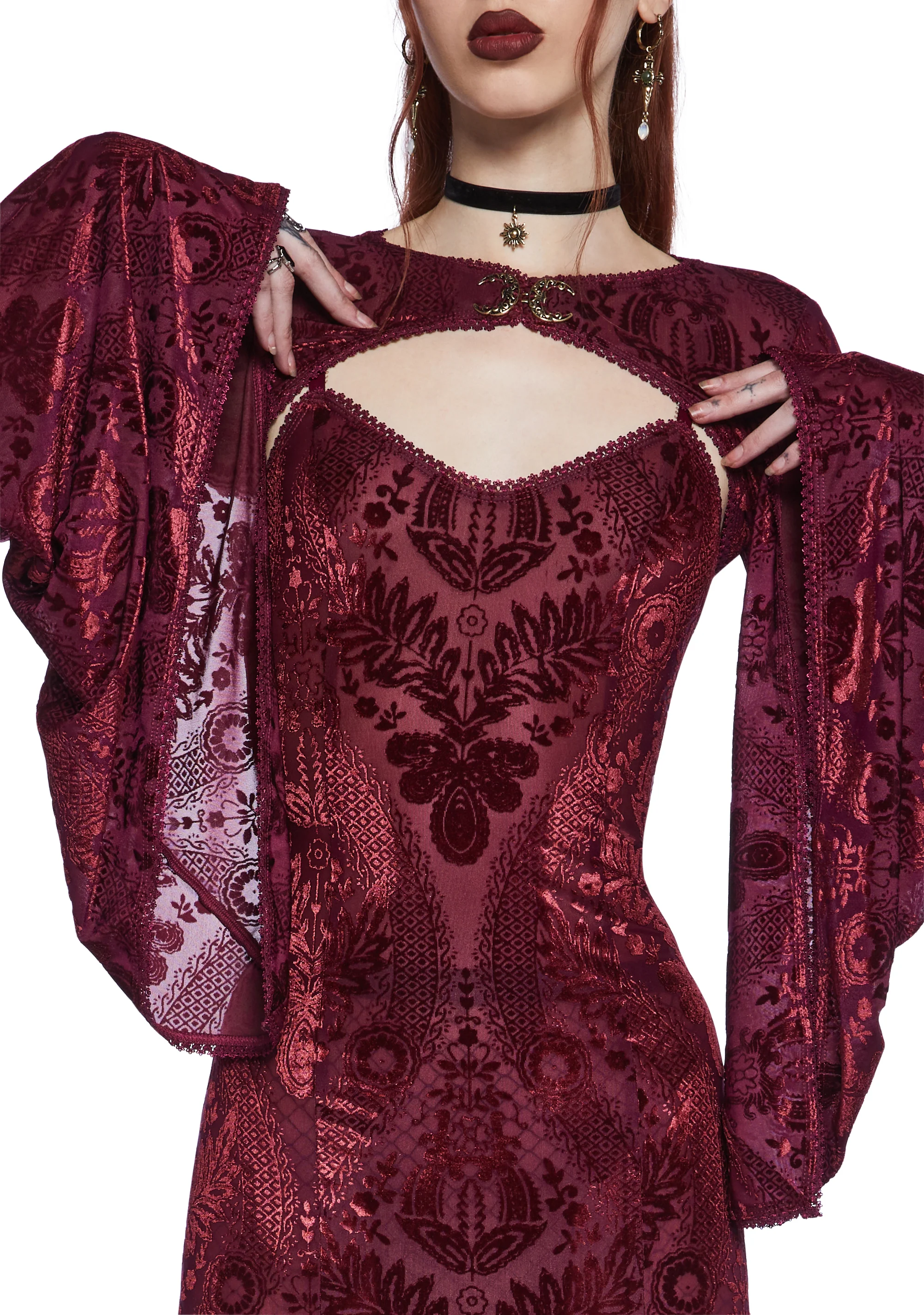 Druid’s Wife Maxi Dress And Shrug Set - Dark Red - Image 3