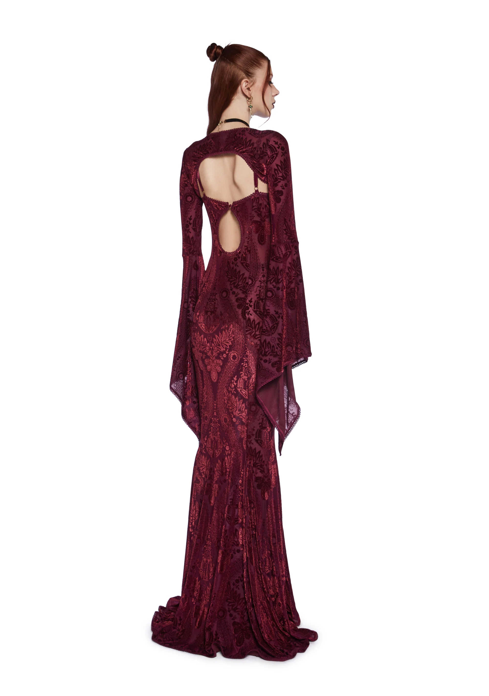 Druid’s Wife Maxi Dress And Shrug Set - Dark Red - Image 4