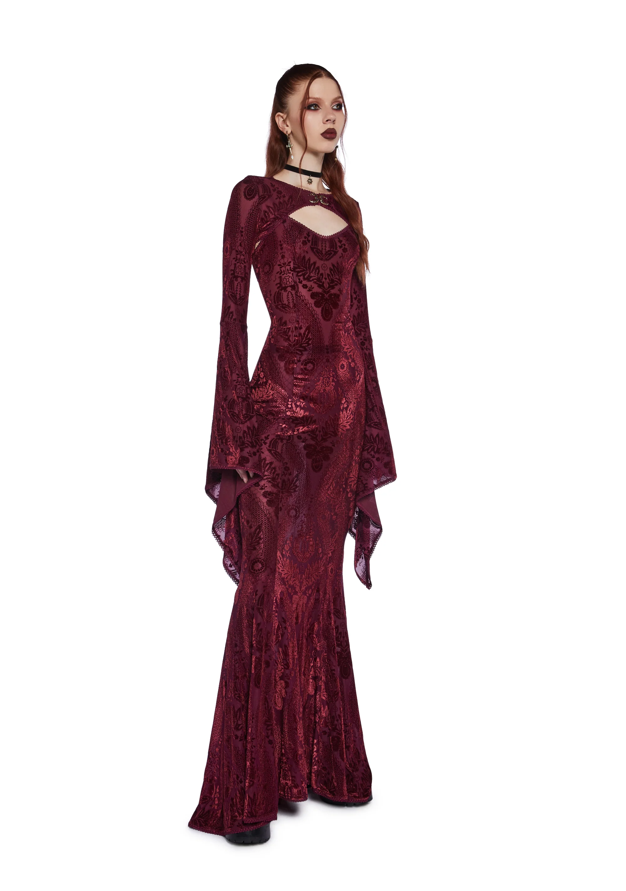 Druid’s Wife Maxi Dress And Shrug Set - Dark Red - Image 5