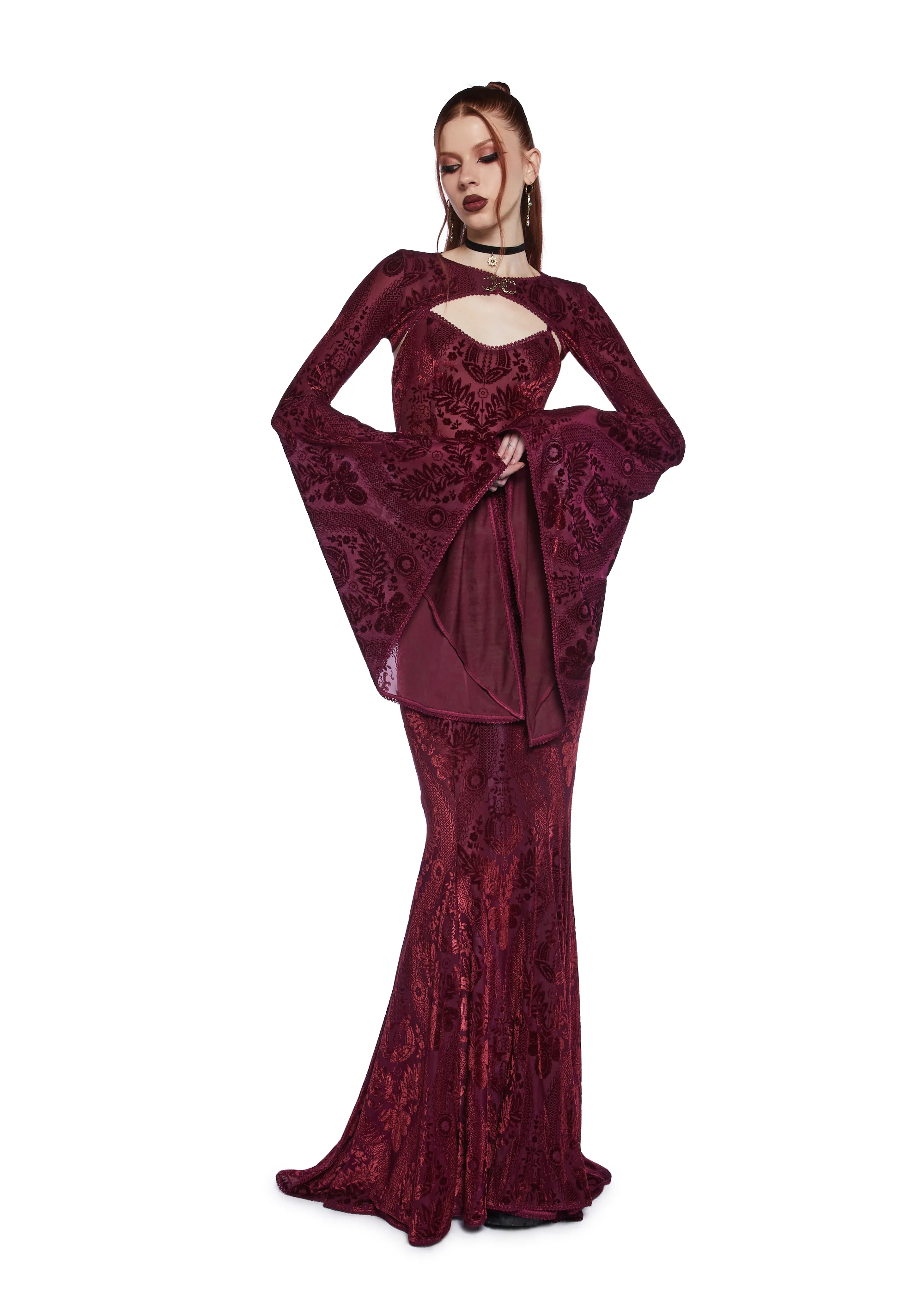 Druid’s Wife Maxi Dress And Shrug Set - Dark Red - Image 6