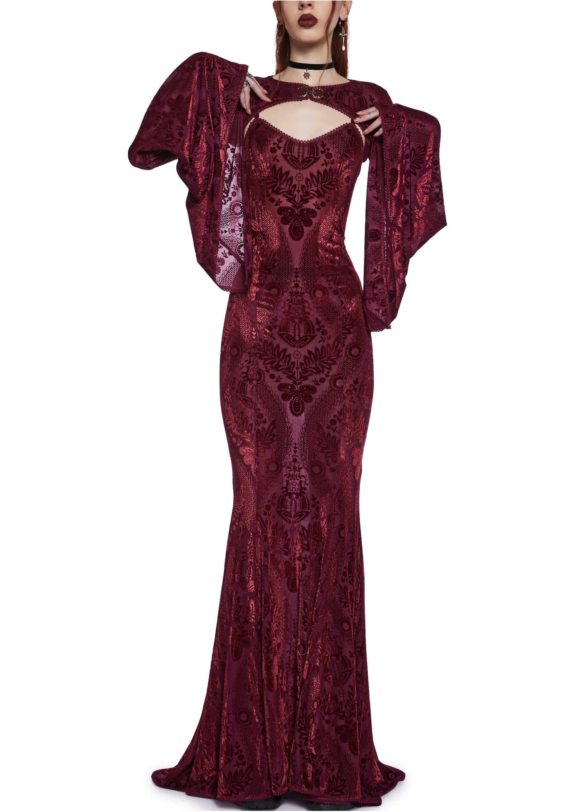 Druid’s Wife Maxi Dress And Shrug Set - Dark Red - Image 7