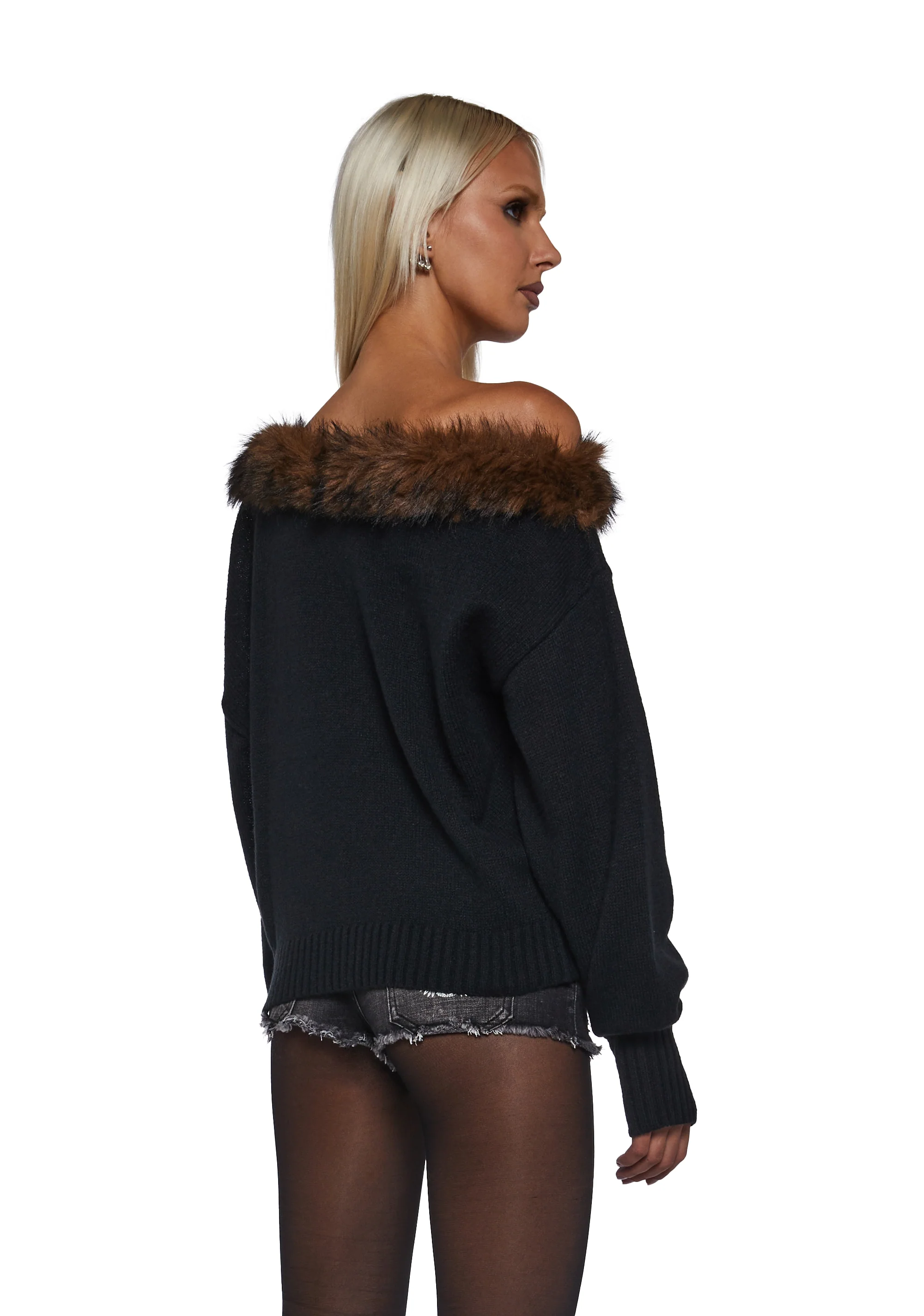 Ego Off The Shoulder Top With Faux Fur Trim - Image 4
