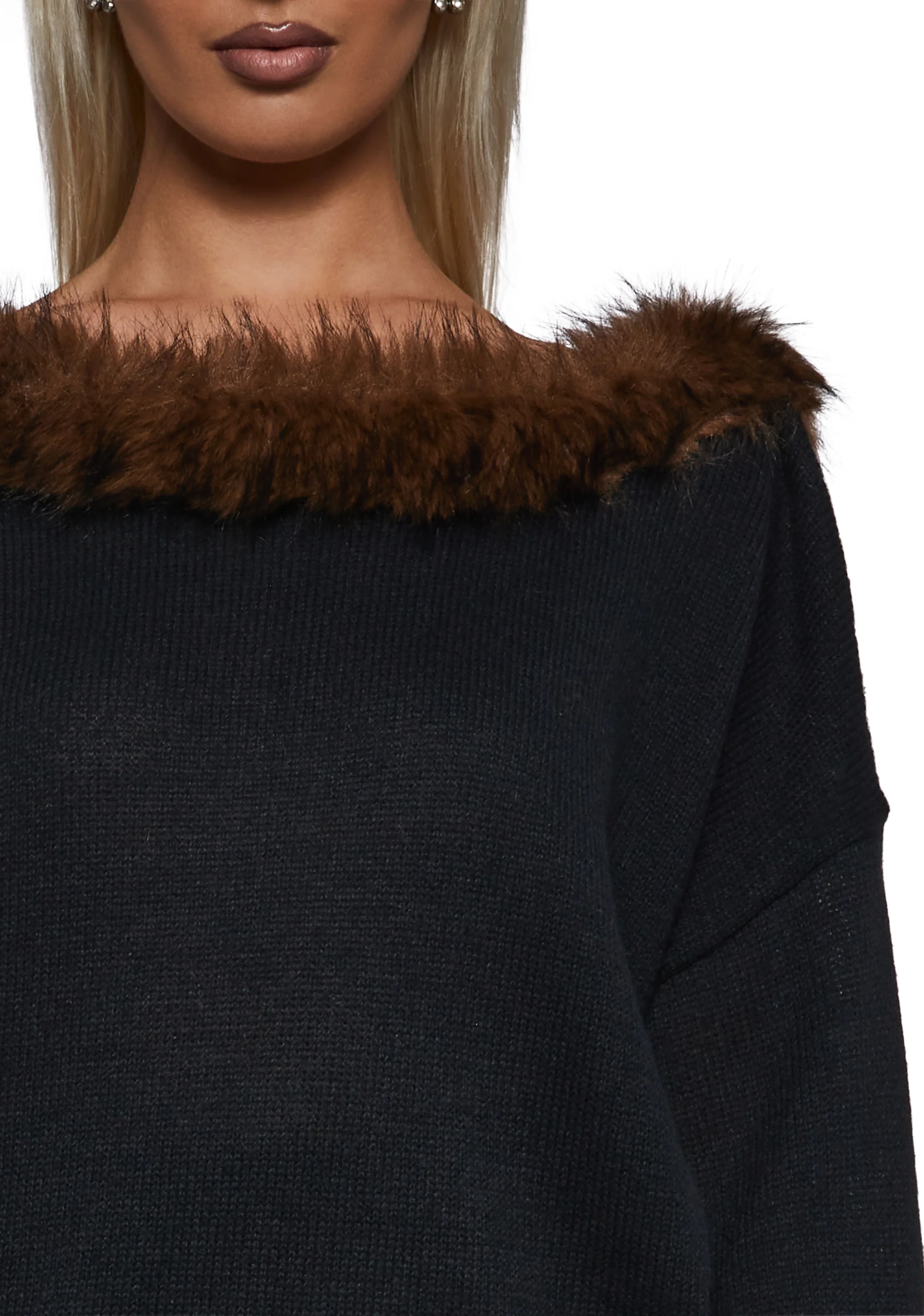 Ego Off The Shoulder Top With Faux Fur Trim - Image 5