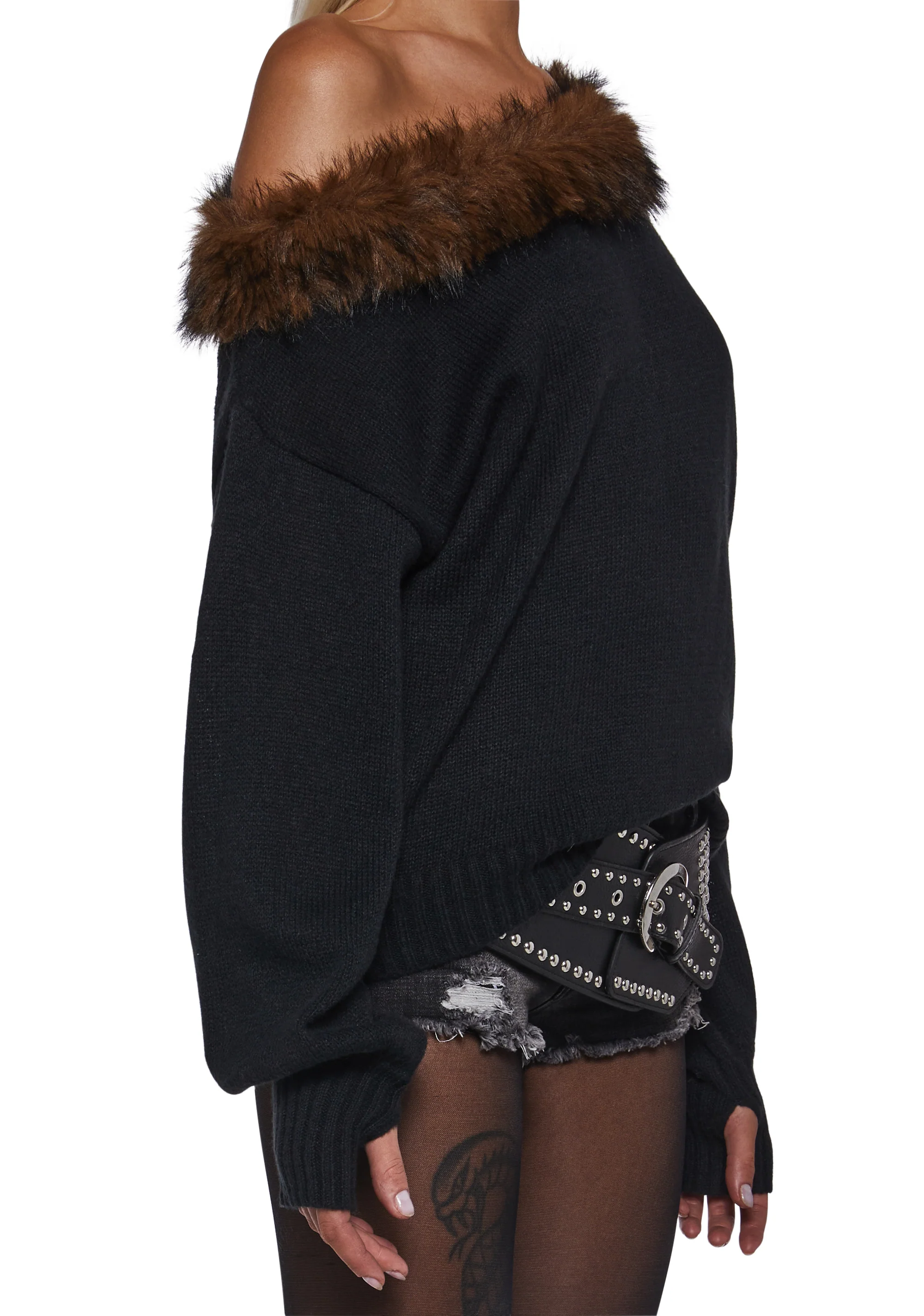 Ego Off The Shoulder Top With Faux Fur Trim - Image 6