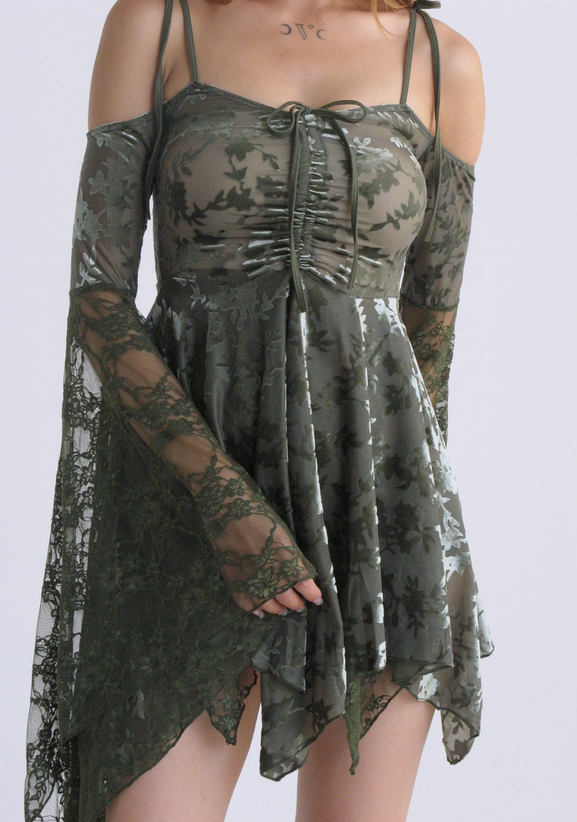 F is For Fairies Handkerchief Dress - Green Velvet Lace - Image 10
