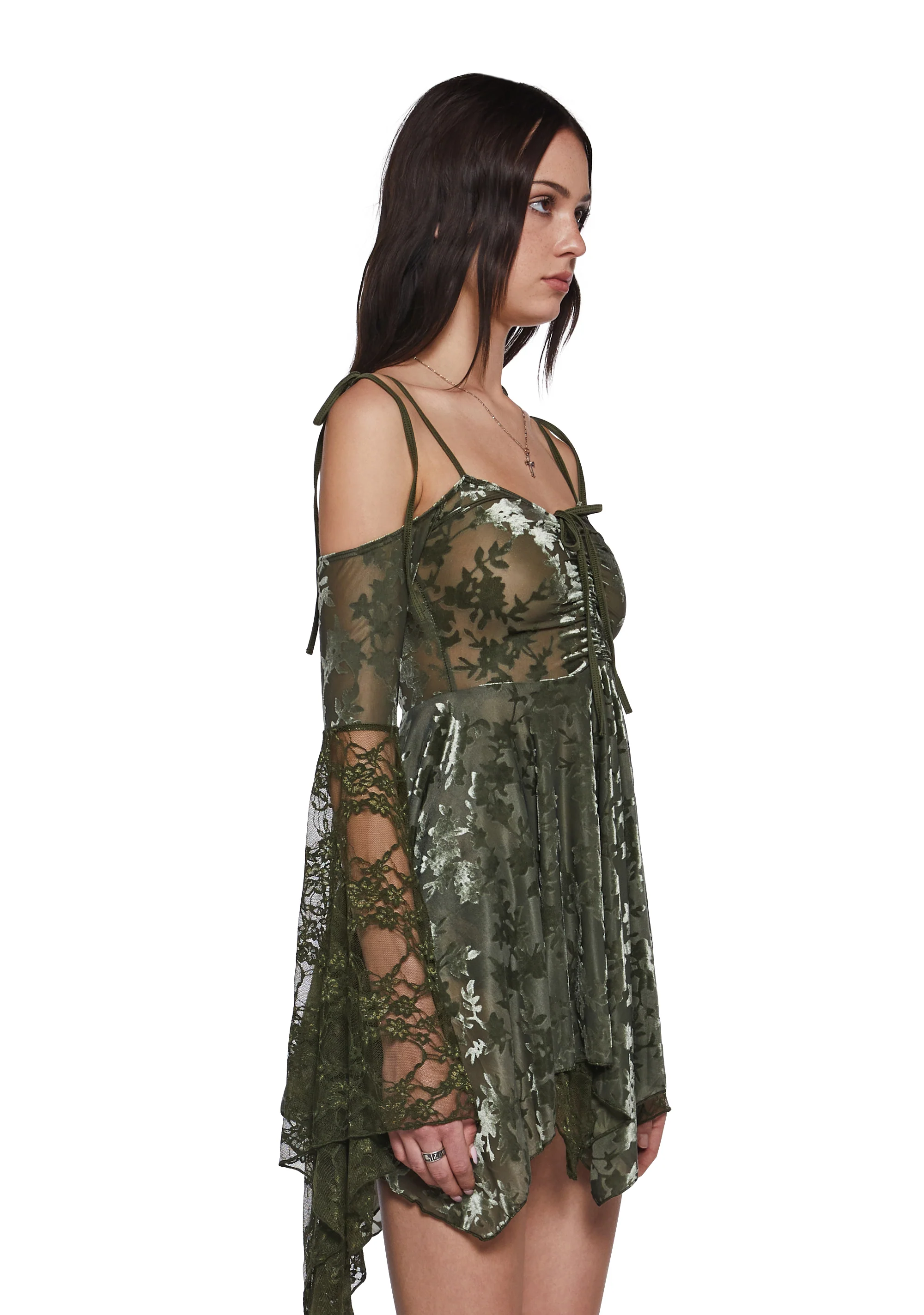 F is For Fairies Handkerchief Dress - Green Velvet Lace - Image 3