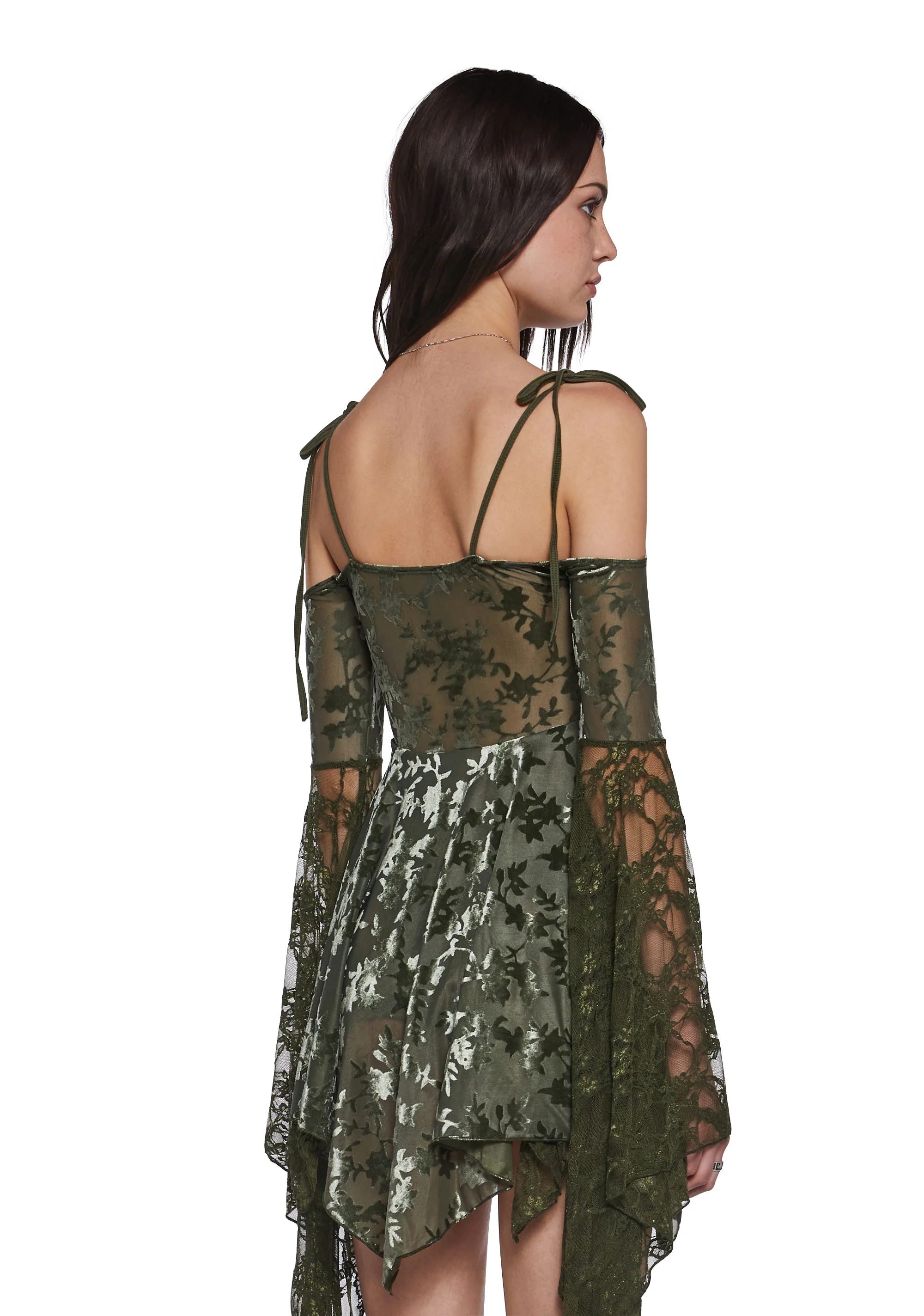 F is For Fairies Handkerchief Dress - Green Velvet Lace - Image 4