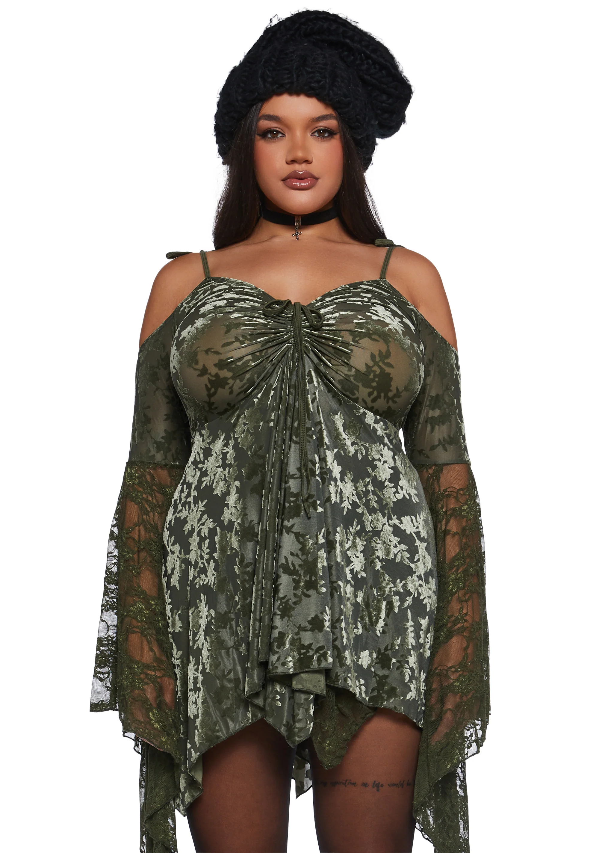 F is For Fairies Handkerchief Dress - Green Velvet Lace - Image 6