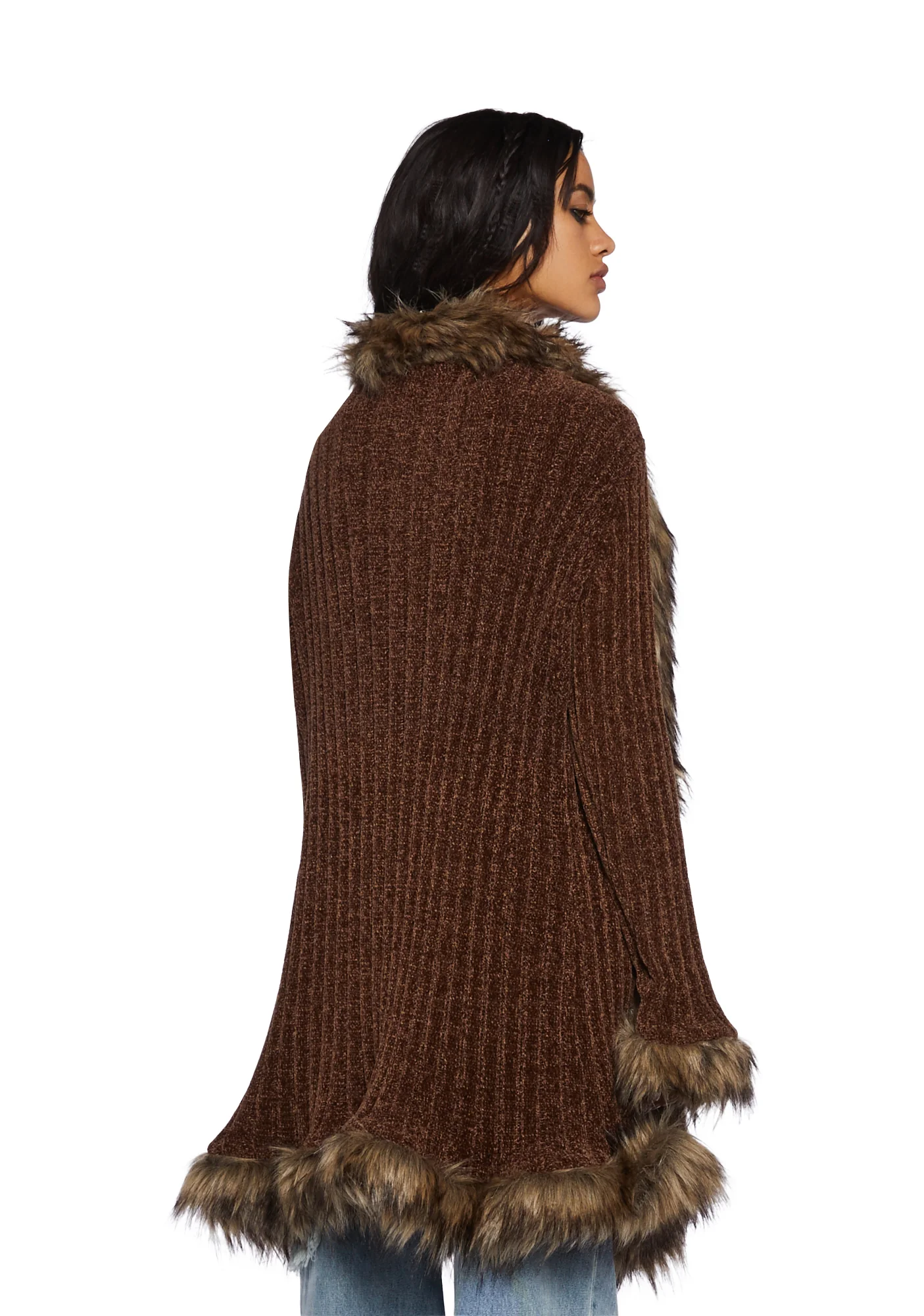 Furry Foe Long Cardigan-Brown - Image 4