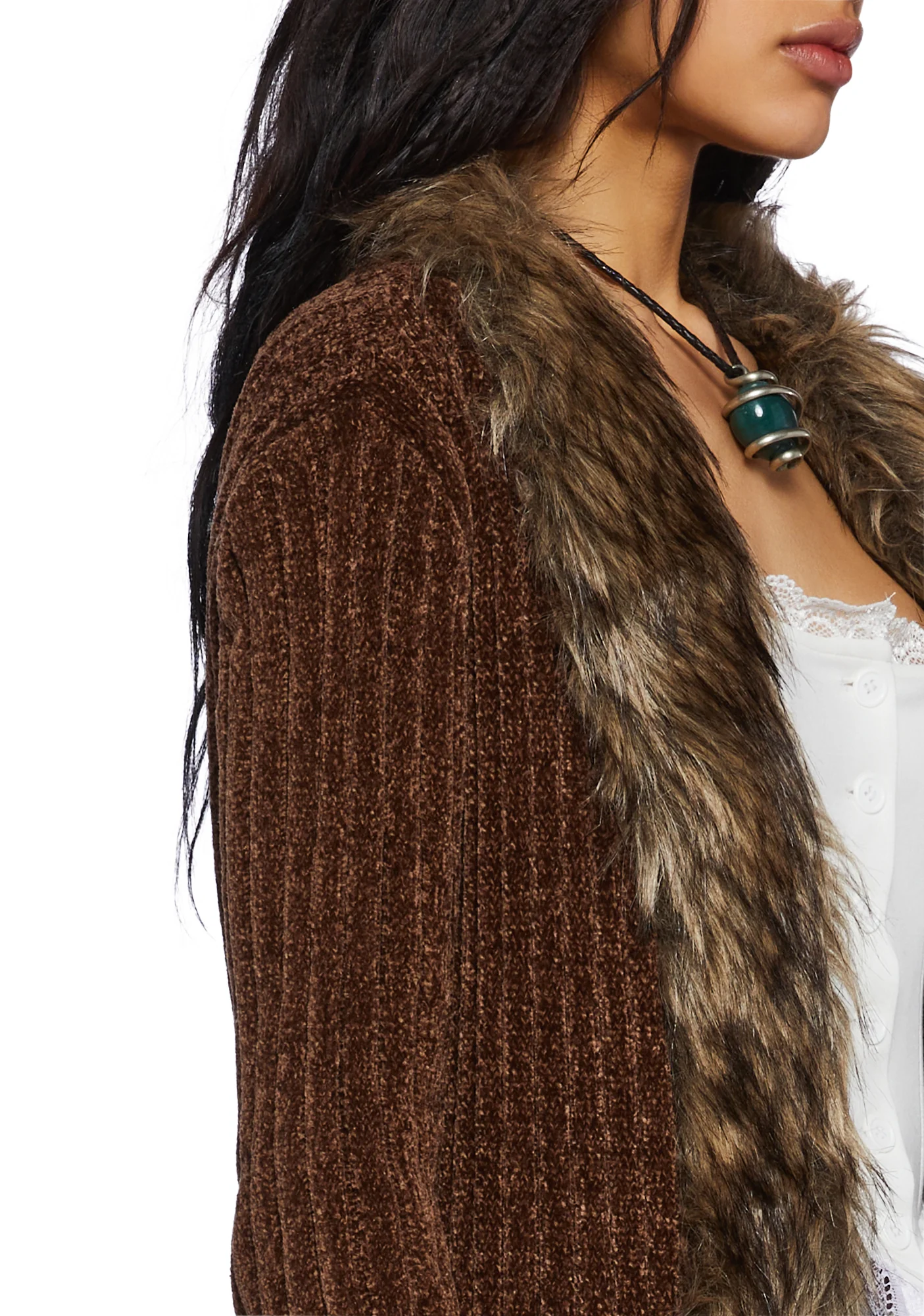 Furry Foe Long Cardigan-Brown - Image 5