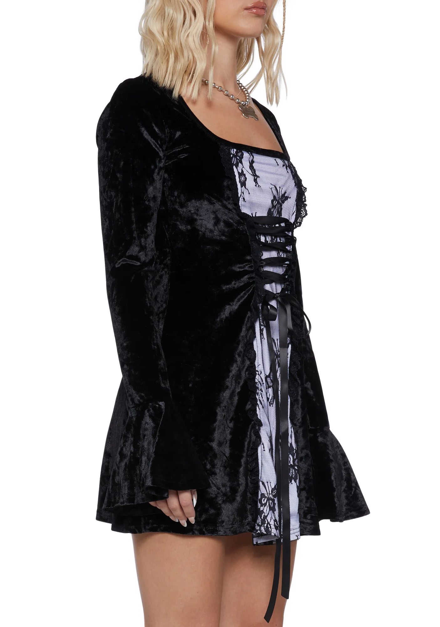 Mourning The Light Velvet Dress - White - Image 5