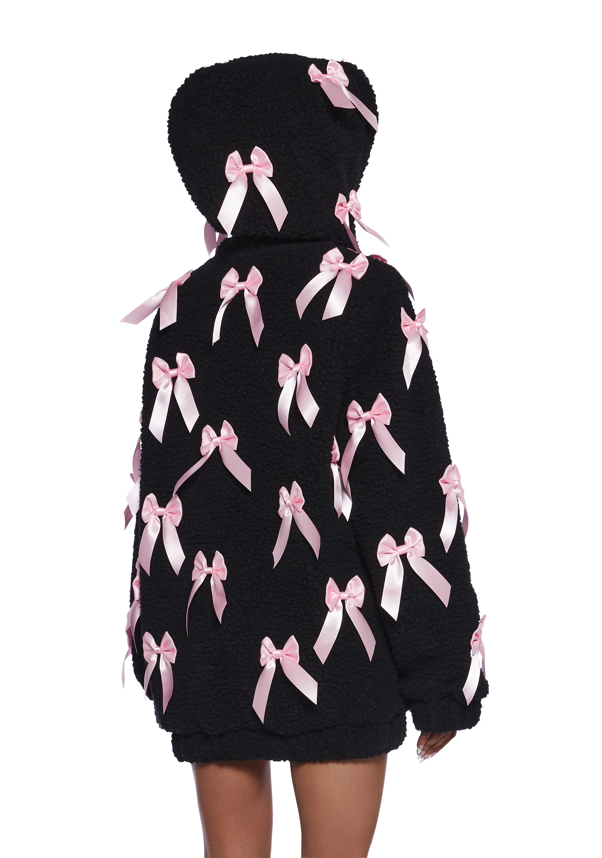 Pinky Promise Hooded Sherpa Jacket - Black - Image 4