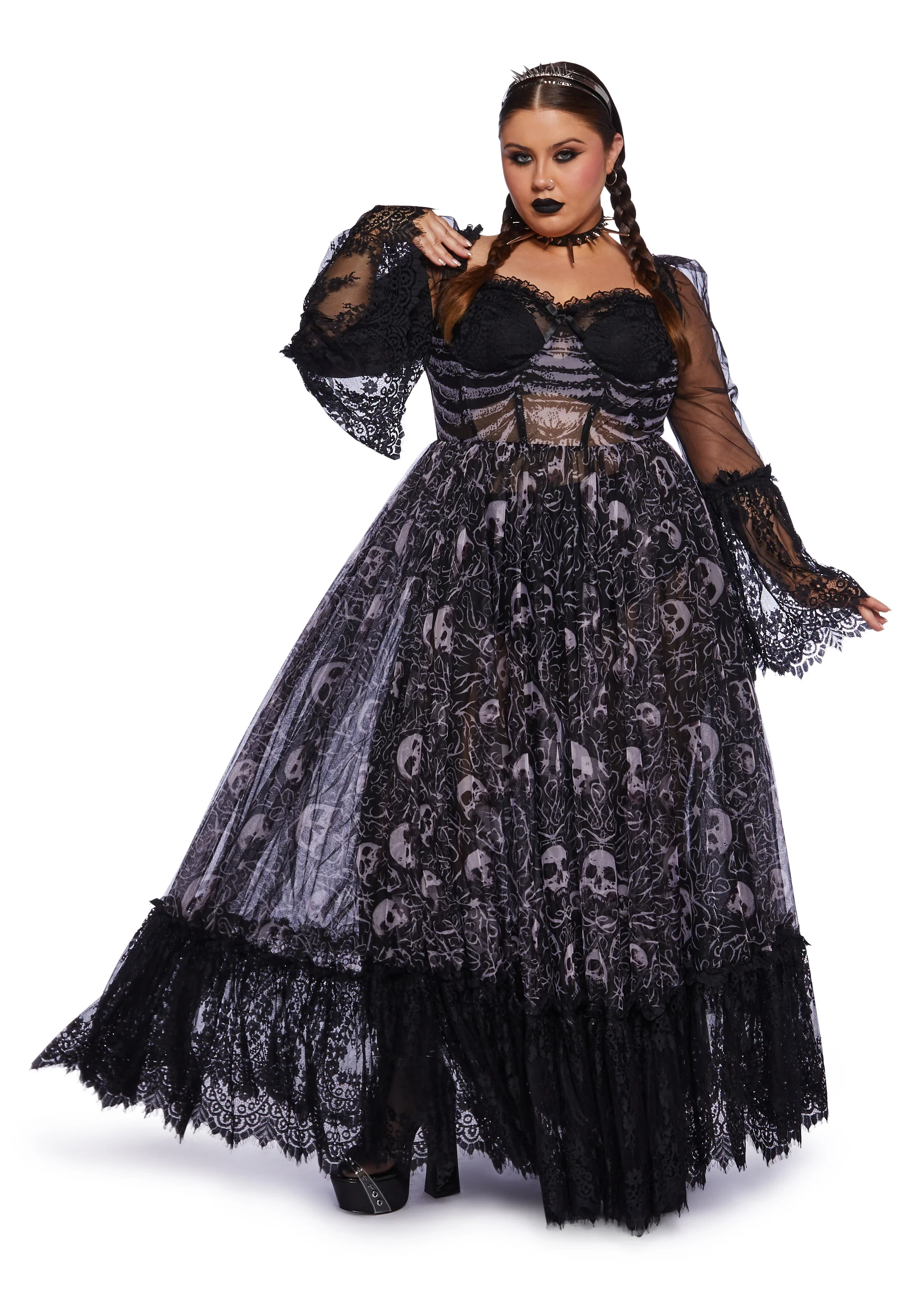 Plus Dance With Death Maxi Dress - Skull - Image 6