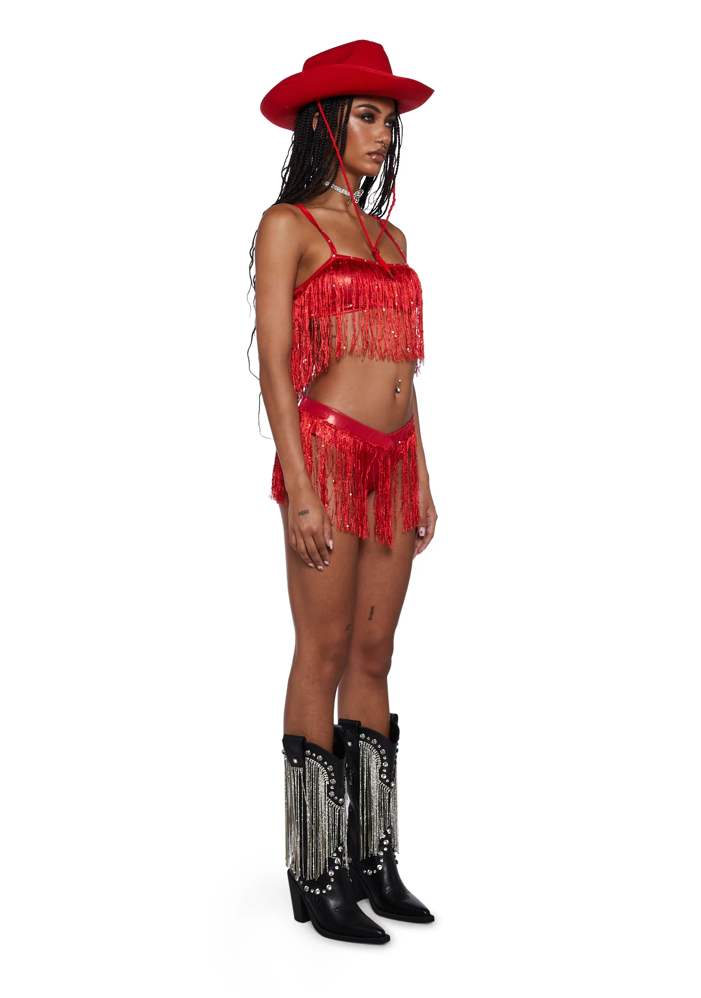 Rave Rodeo Cowgirl Costume - Red - Image 3