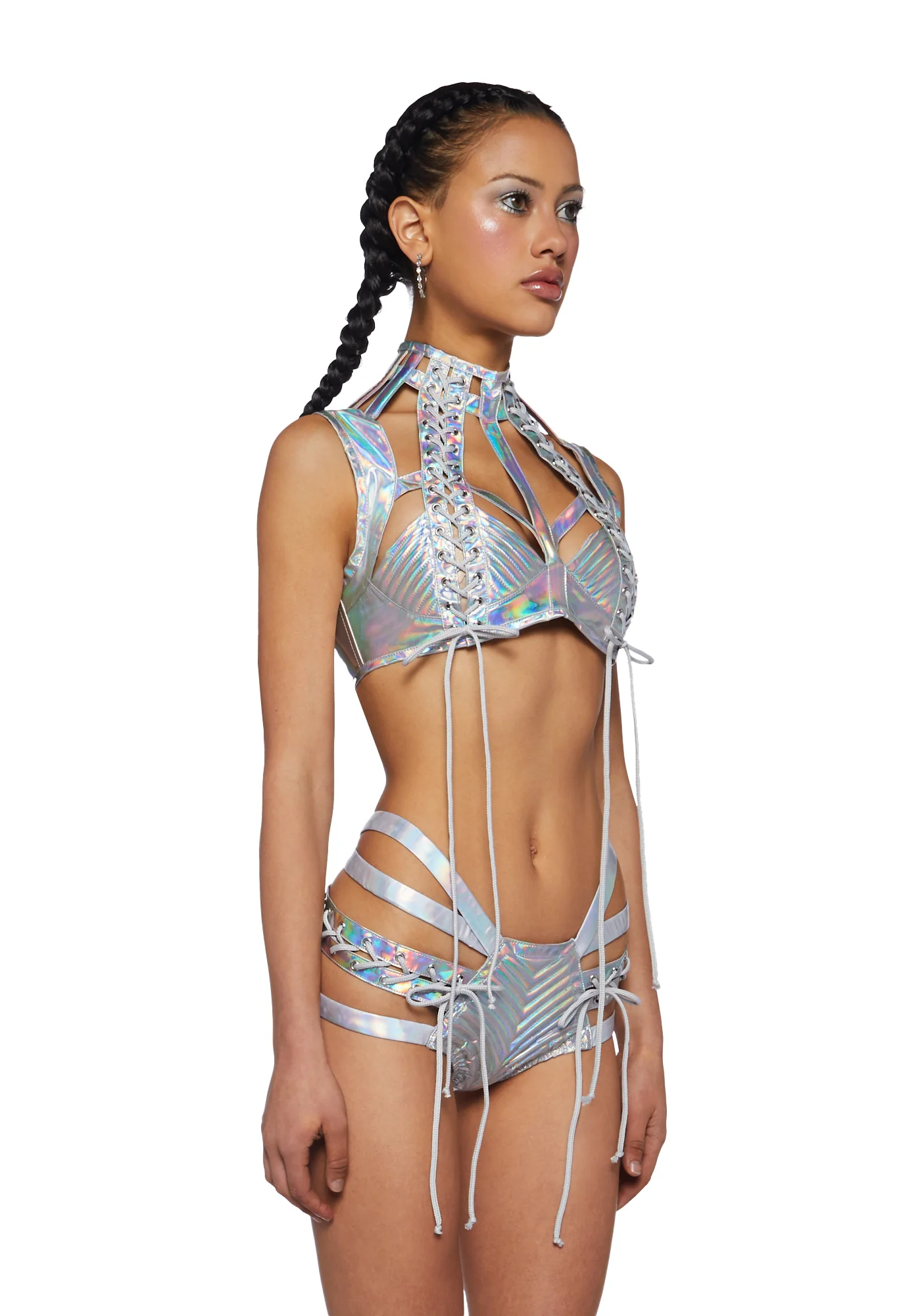 Rude Awakening Harness Bra Top - Holographic - Image 3