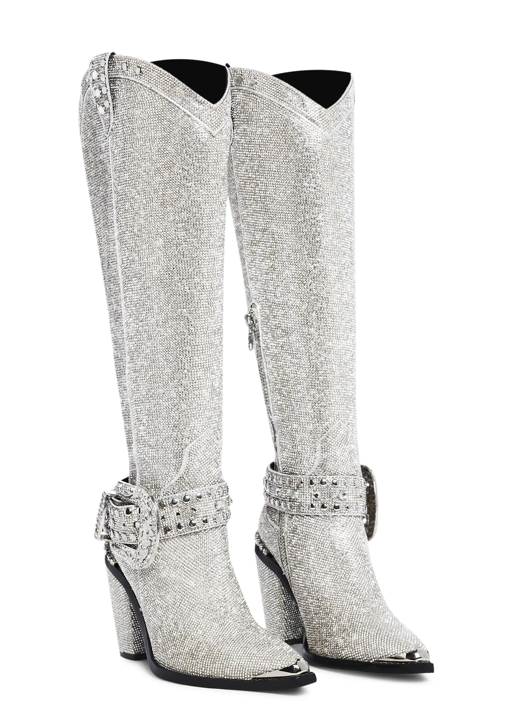 Sharp Sheriff Shine Knee High Boots -Silver - Image 3