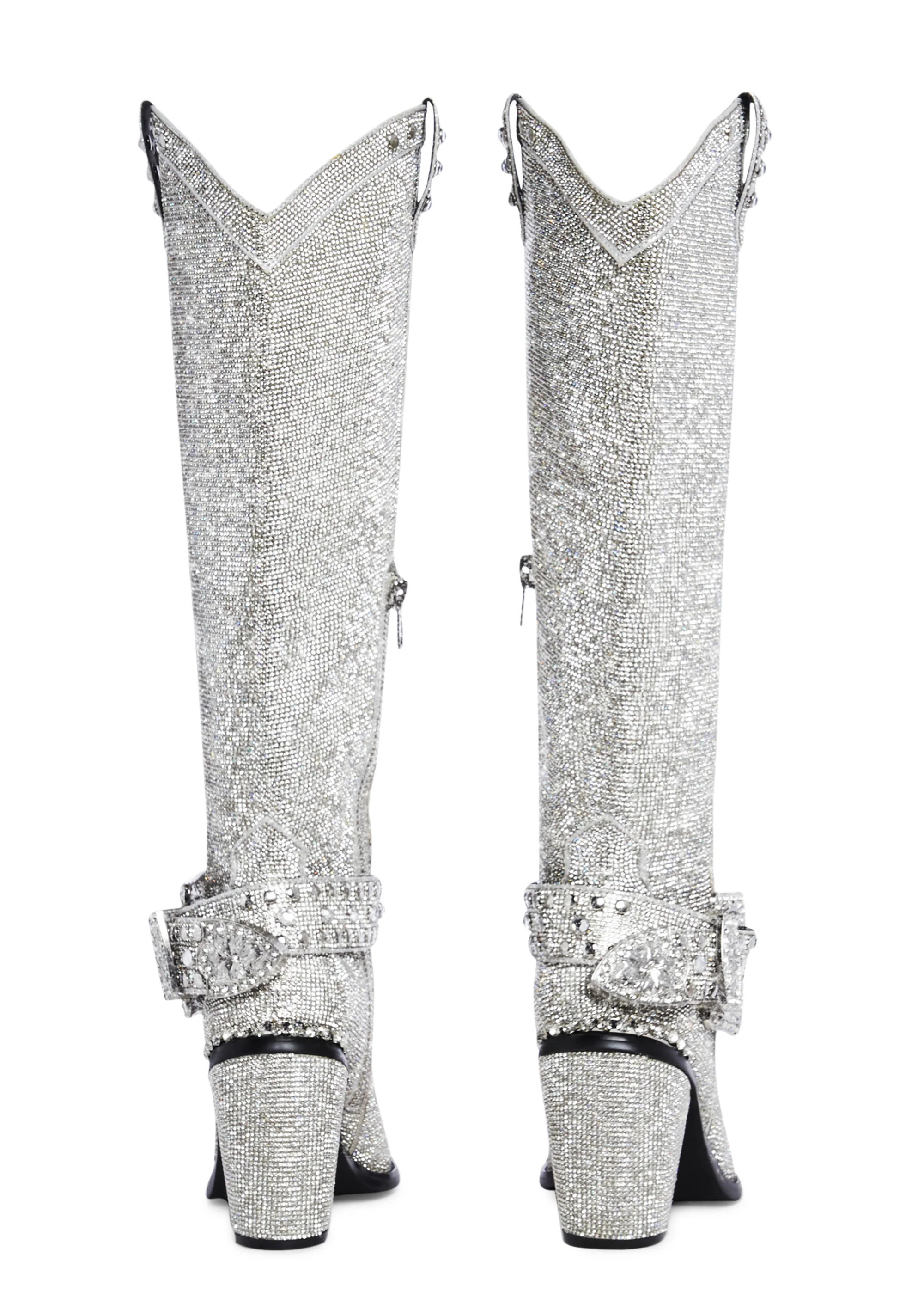 Sharp Sheriff Shine Knee High Boots -Silver - Image 4