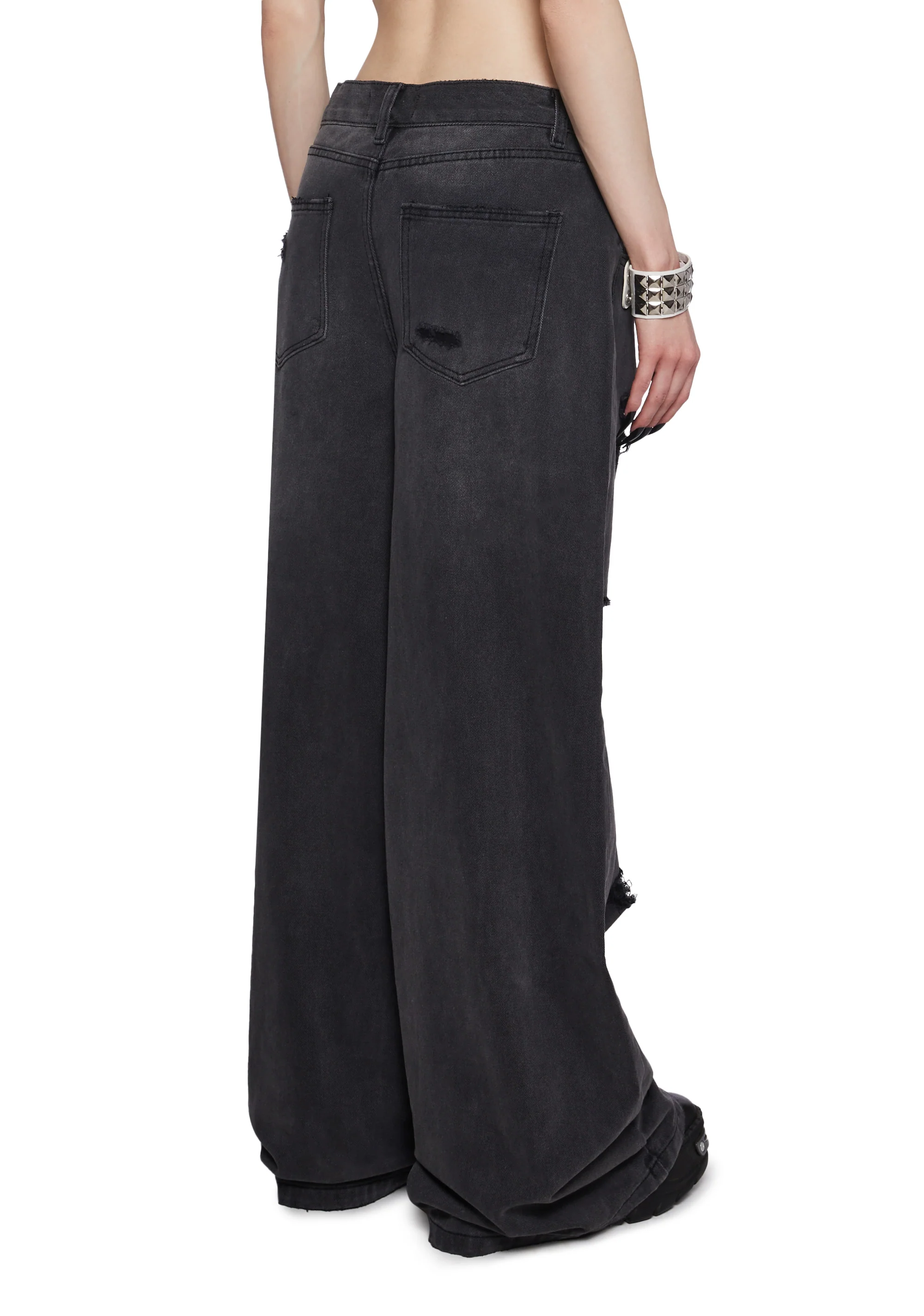 Sinful Attitude Wide Leg Jeans - Distressed Grey - Image 4