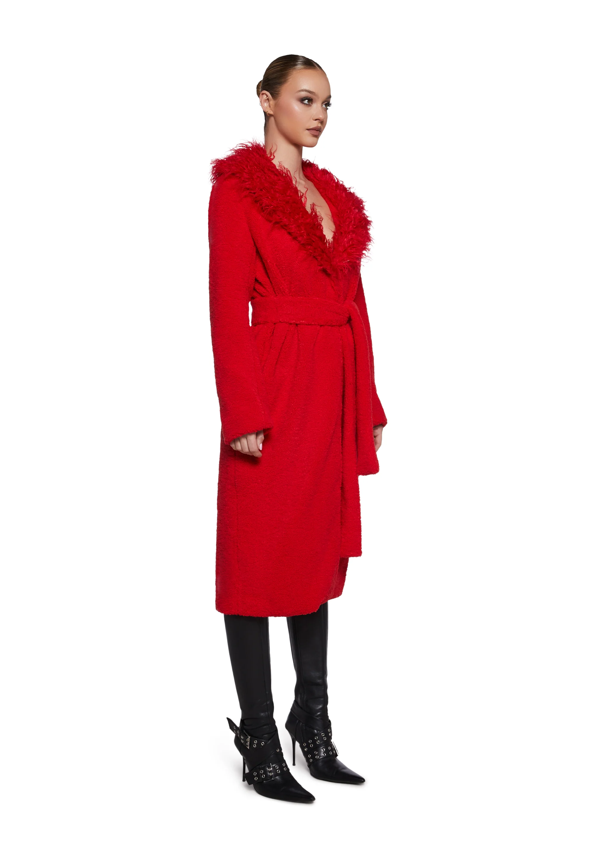 Winter Hearts Faux Fur Coat - Red - Image 3