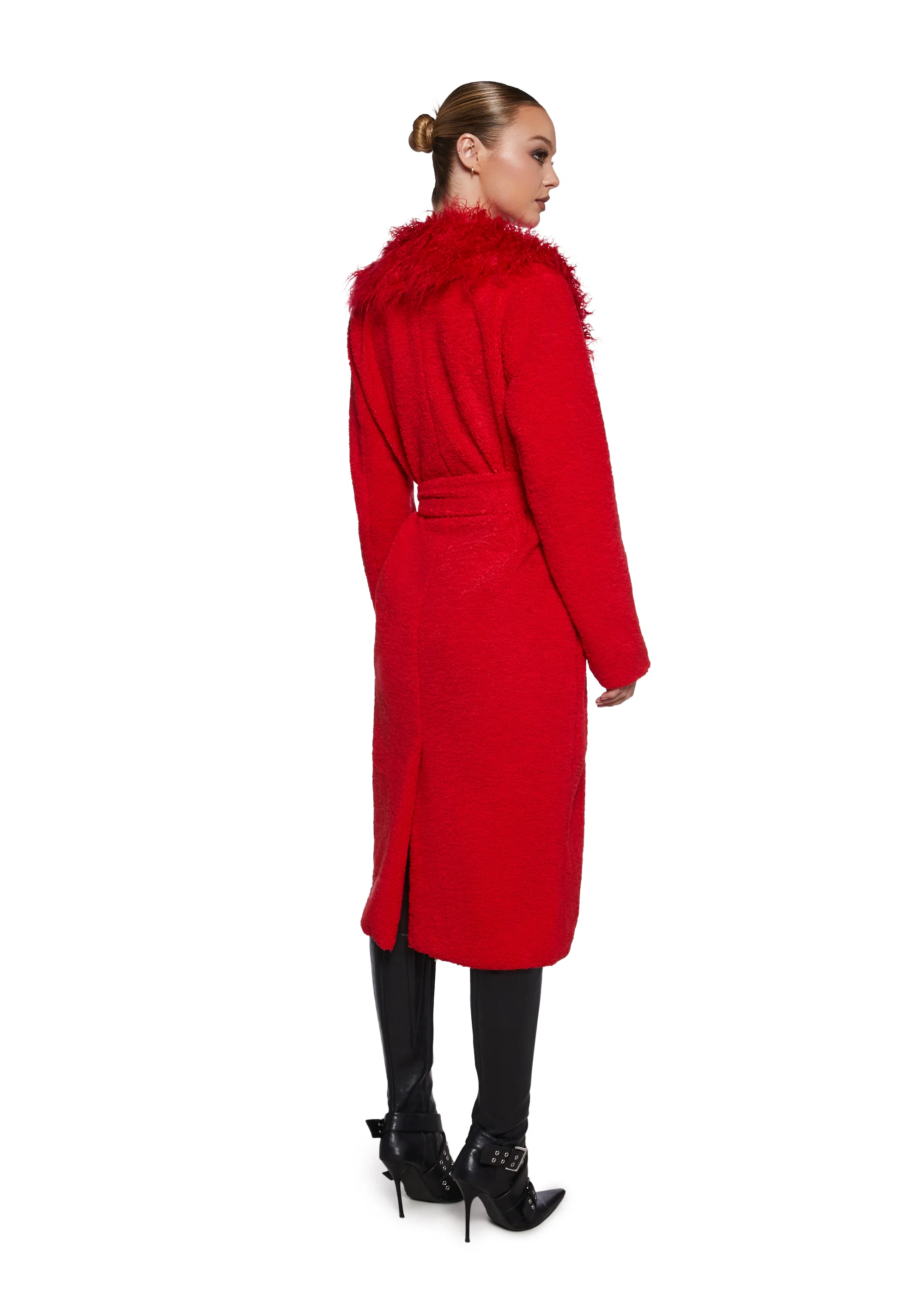 Winter Hearts Faux Fur Coat - Red - Image 4