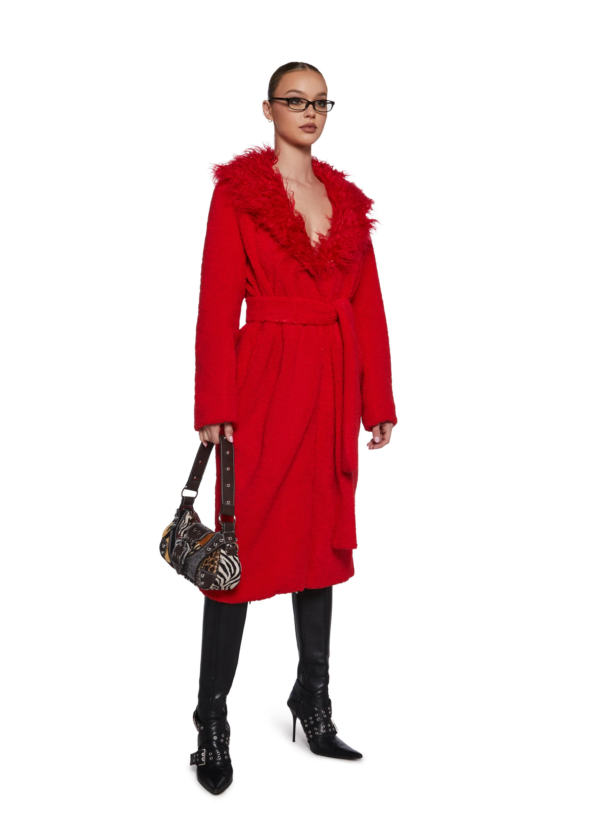 Winter Hearts Faux Fur Coat - Red - Image 5